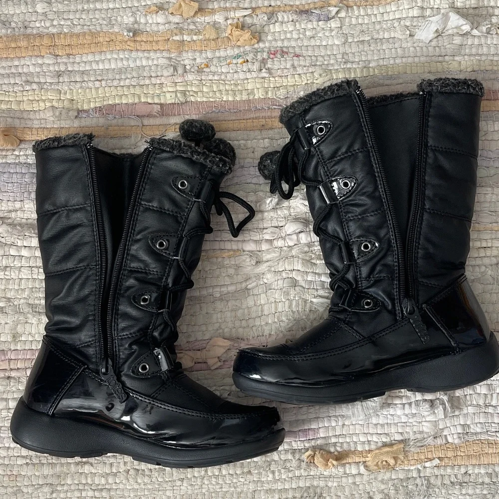 Little Girls Totes Black Faux Fur Lined Zip Up Snow / Winter Boots Size 1